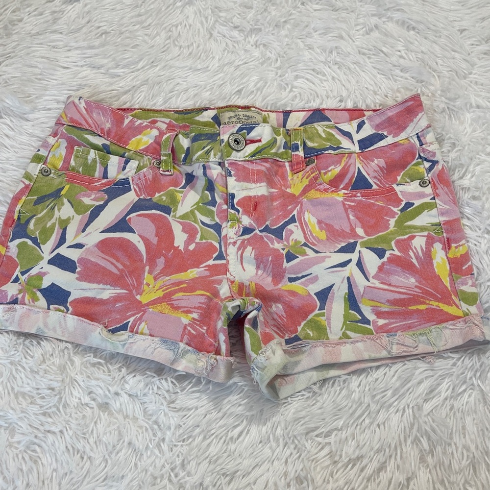 Aeropostale Pink Floral Jean Shorts Size 9/10